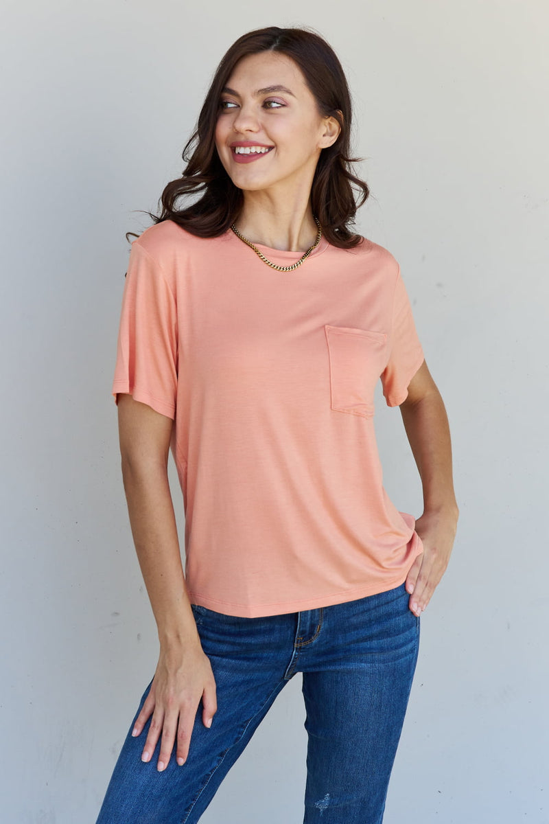 Relaxed Fit Pocket Tee - Coral