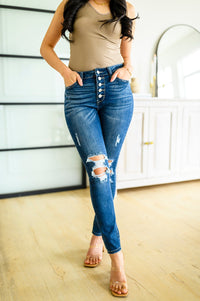 Judy Blue High Rise Button Fly Cuffed Skinny Jeans