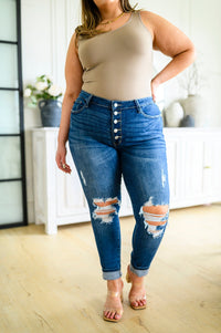 Judy Blue High Rise Button Fly Cuffed Skinny Jeans