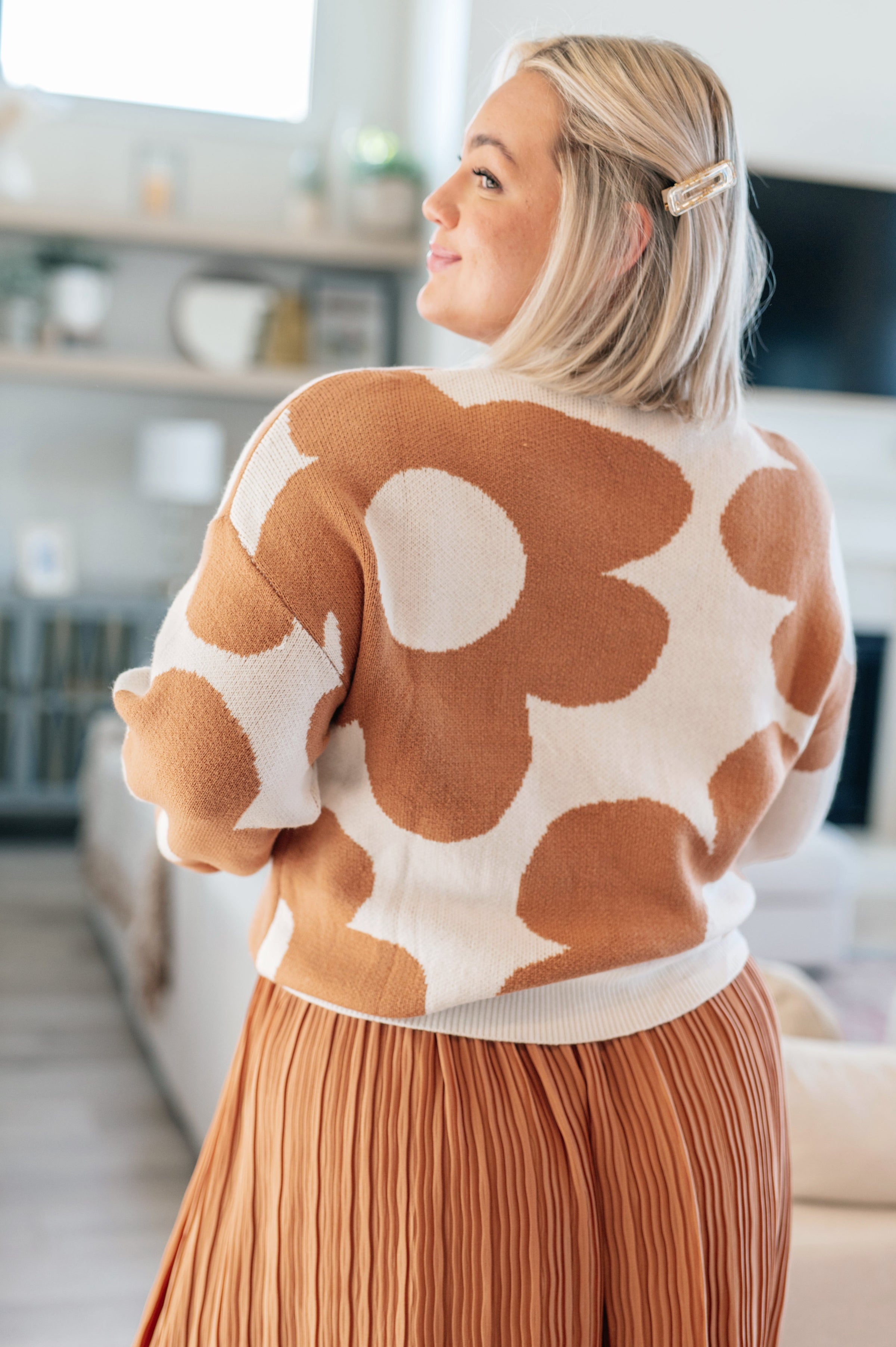 Bold Neutral Mod Floral Sweater