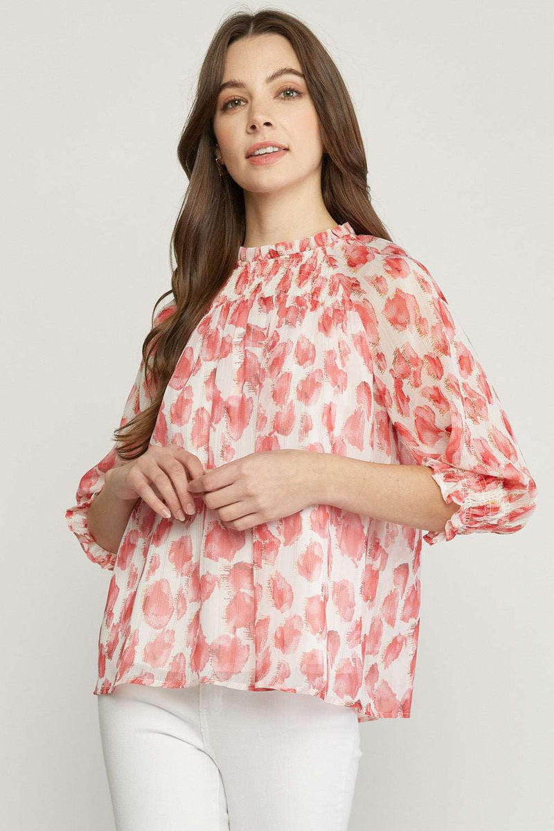 Coral Pink Watercolor Blouse