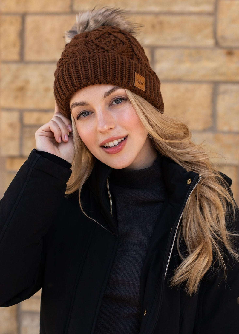 Chocolate Cable Knit Fleece Lined Hat