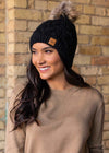 Black Cable Knit Fleece Lined Hat