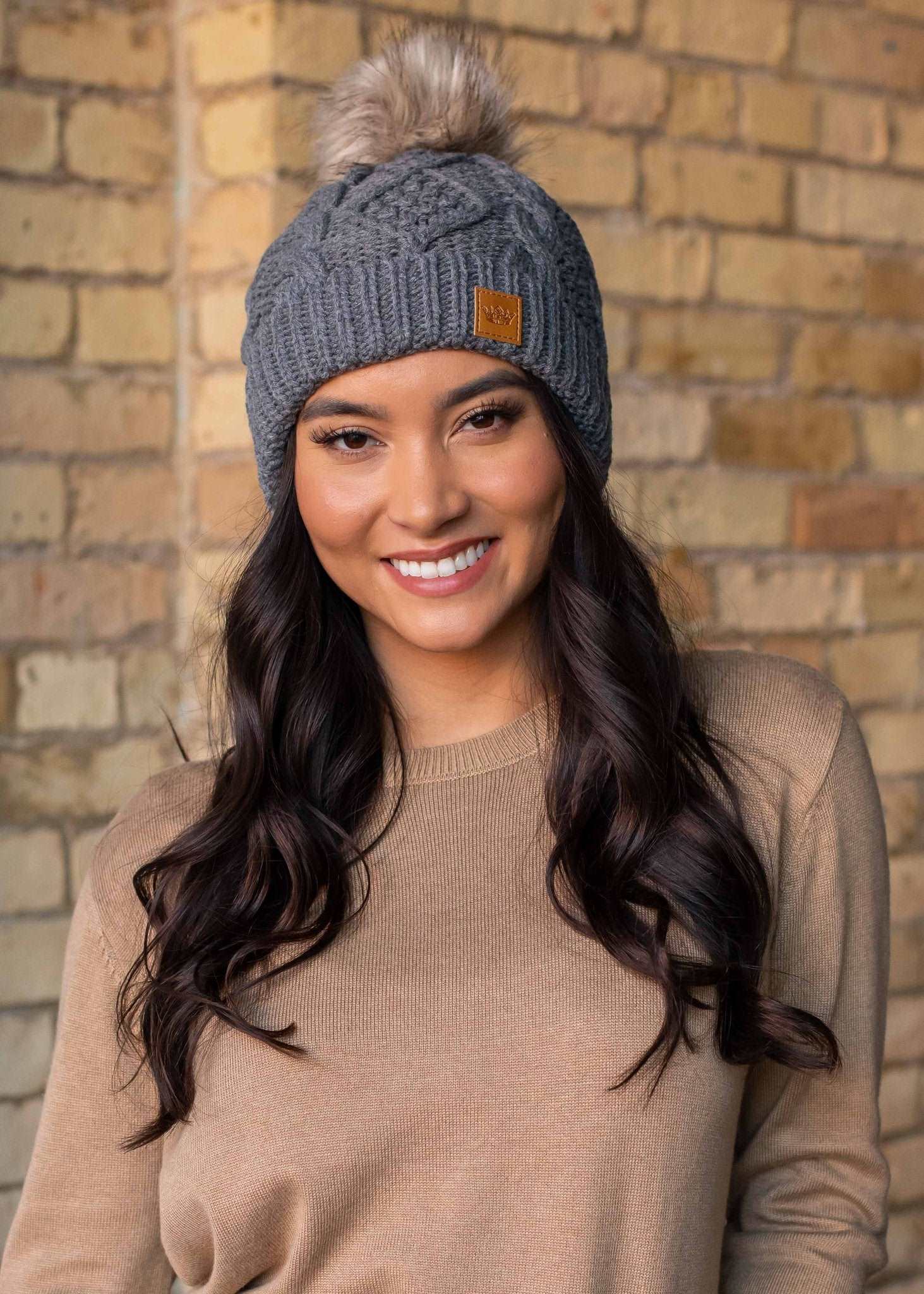 Charcoal Cable Knit Fleece Lined Hat