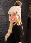 Beige Cable Knit Fleece Lined Hat