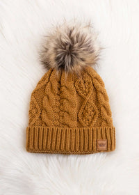 Camel Cable Knit Fleece Lined Hat