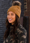 Camel Cable Knit Fleece Lined Hat