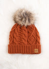 Rust Cable Knit Fleece Lined Hat