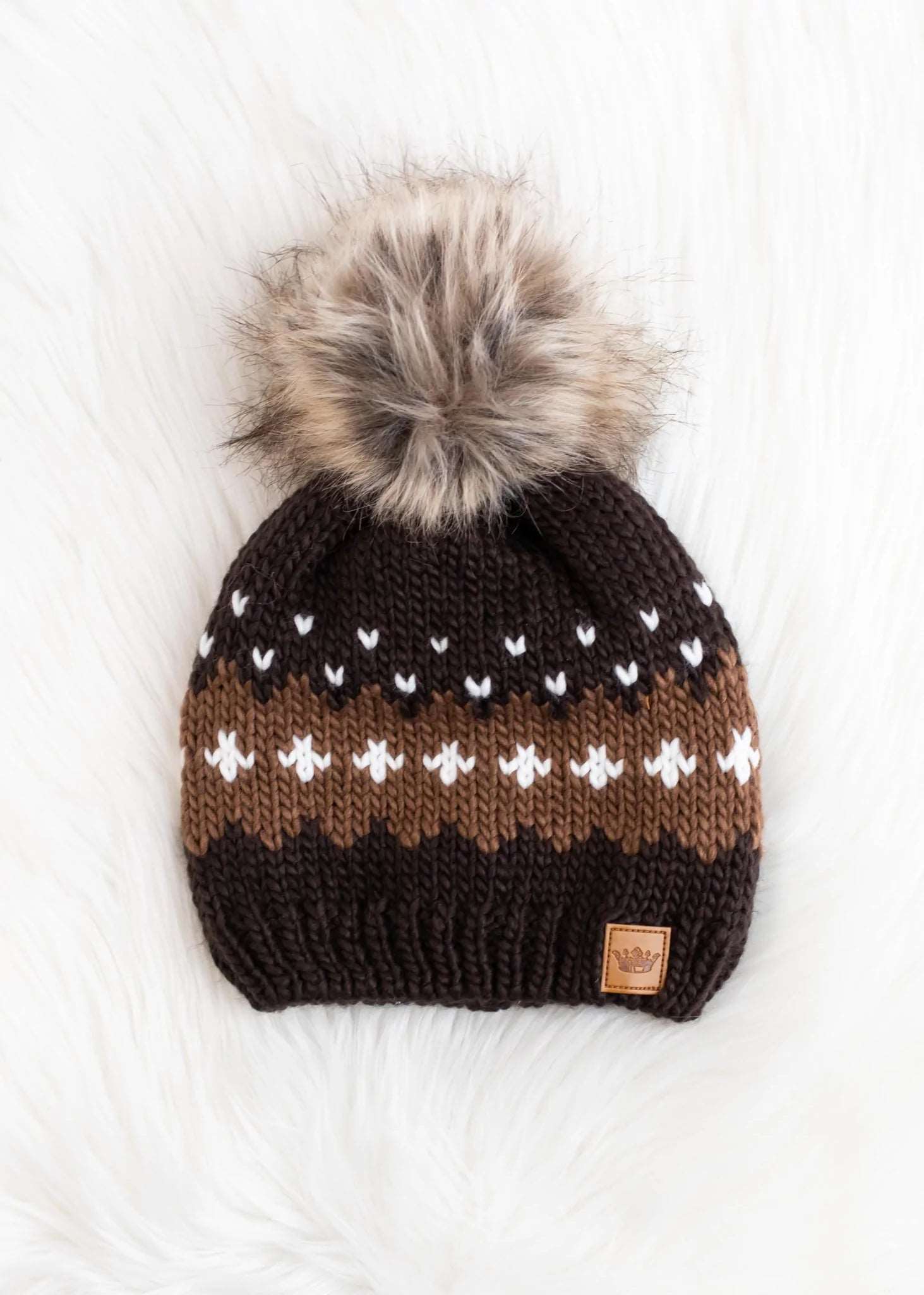 Dark Brown Patterned Fleece Lined Hat