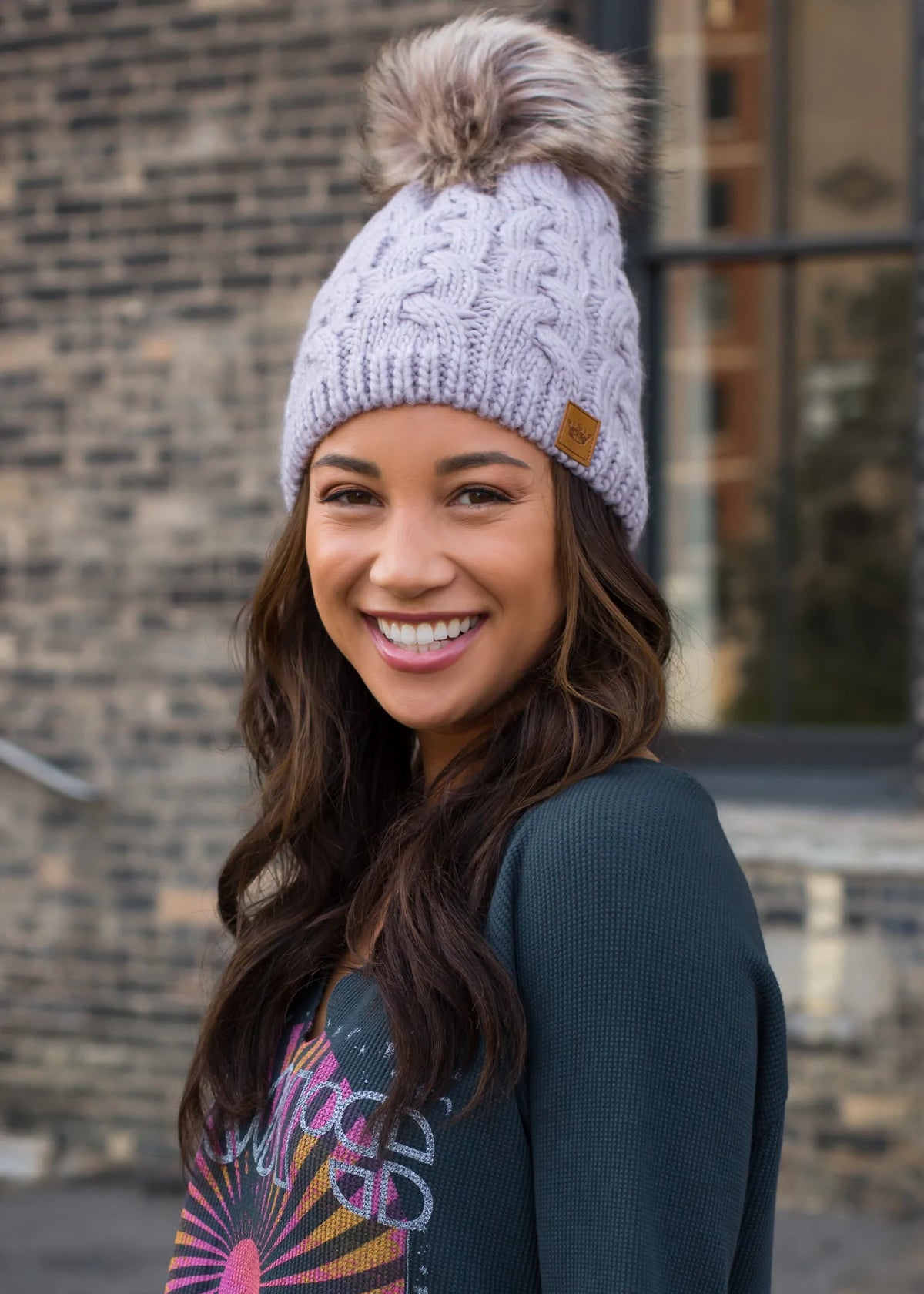 Lilac Cable Knit Fleece Lined Hat