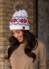 White Snowflake Knit Fleece Lined Hat