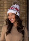 White Snowflake Knit Fleece Lined Hat