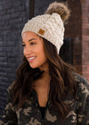 Beige Cable & Patterned Knit Fleece Lined Hat