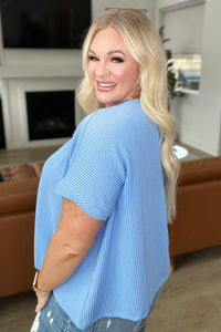 Ribbed Twisted Short Sleeve Top in Sky Blue