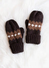 Dark Brown Snow Day Patterned Fleece Lined MittensDark Brown Snow Day Patterned Fleece Lined Mittens