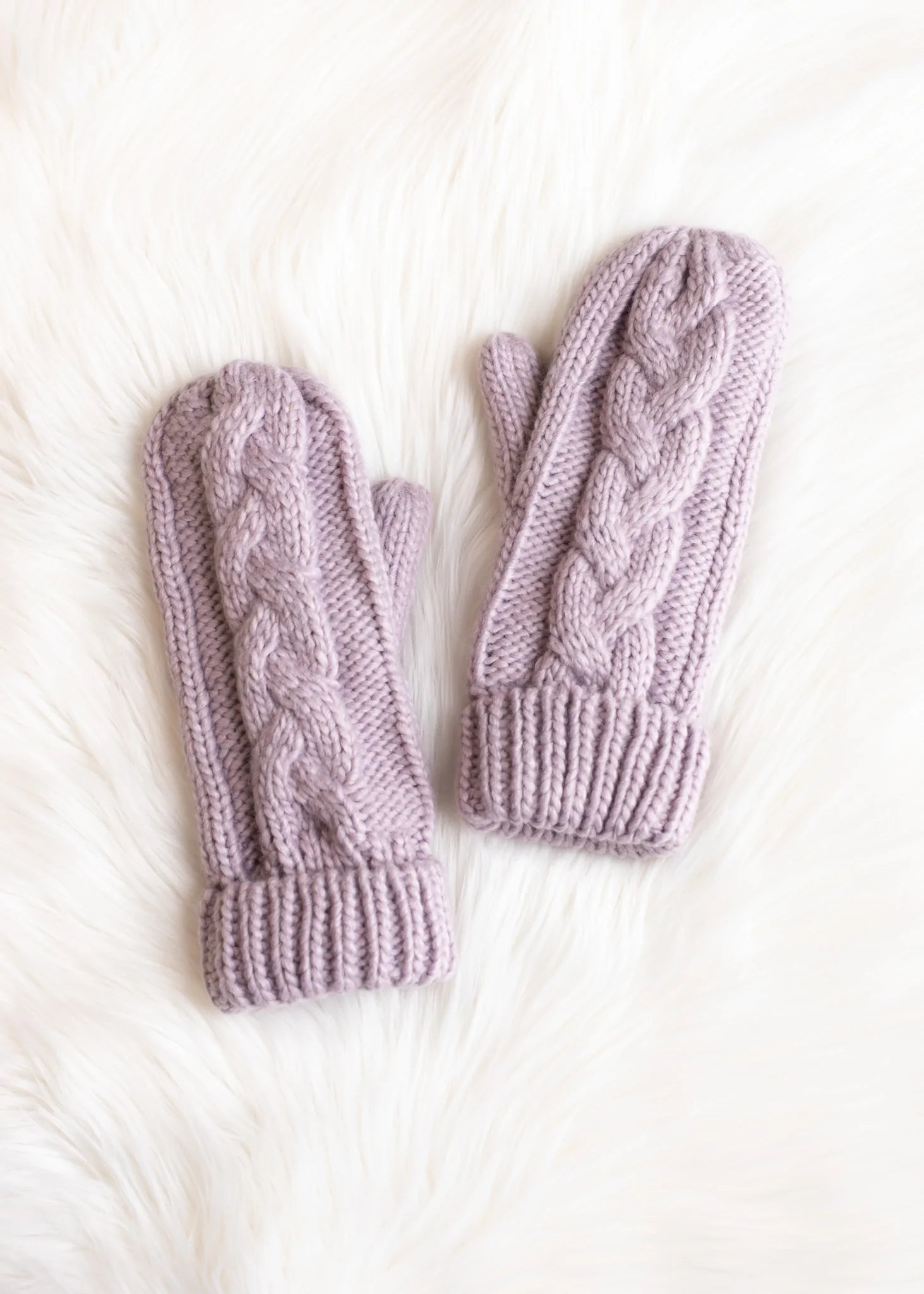 Lilac Braided Fleece Lined Mittens