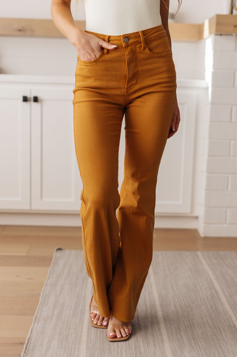 Judy Blue High Rise Tummy Control Flare Jeans in Marigold