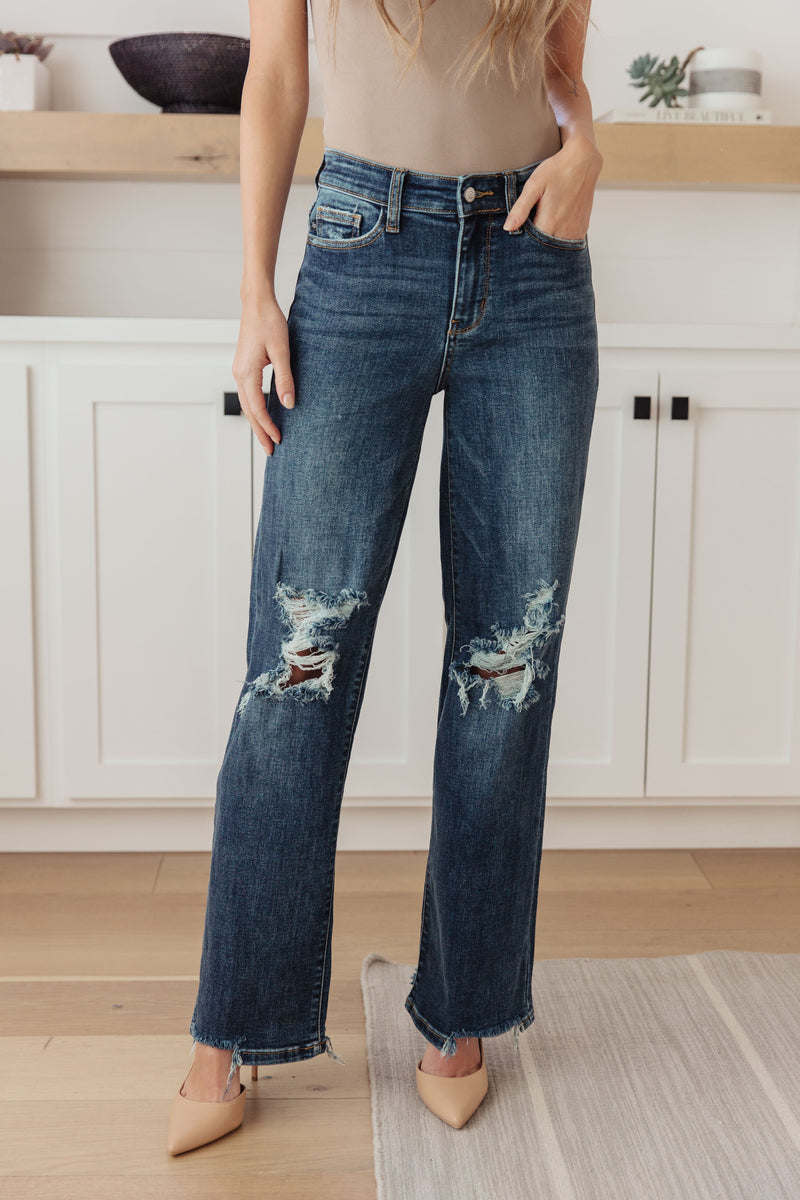 Judy Blue High Rise 90's Destroyed Straight Jeans