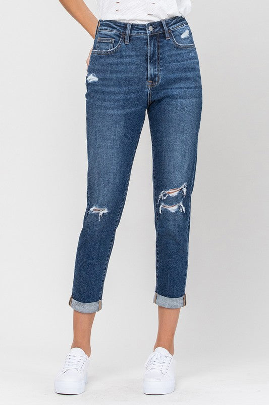 VERVET Relaxed Fit Distressed Cropped Jeans