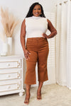 Judy Blue High Rise Tummy Control Wide Leg Crop Jeans in Caramel