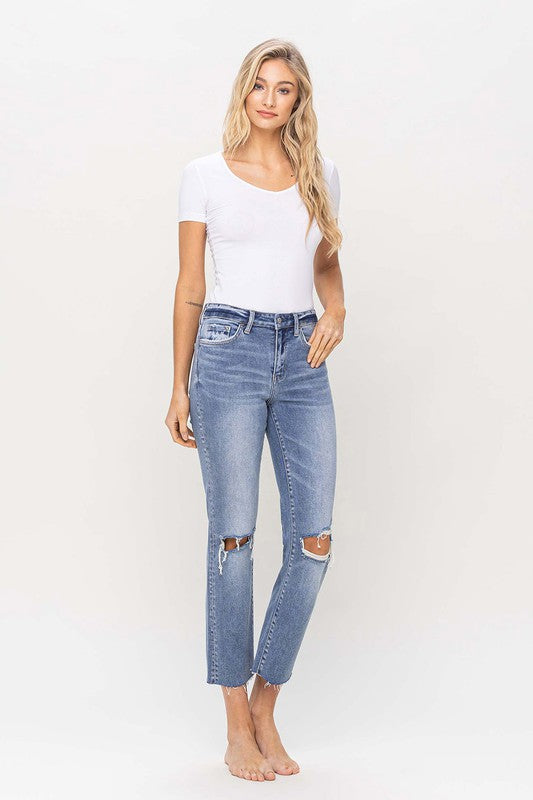 Flying Monkey High Rise Raw Hem Cropped Straight Jeans