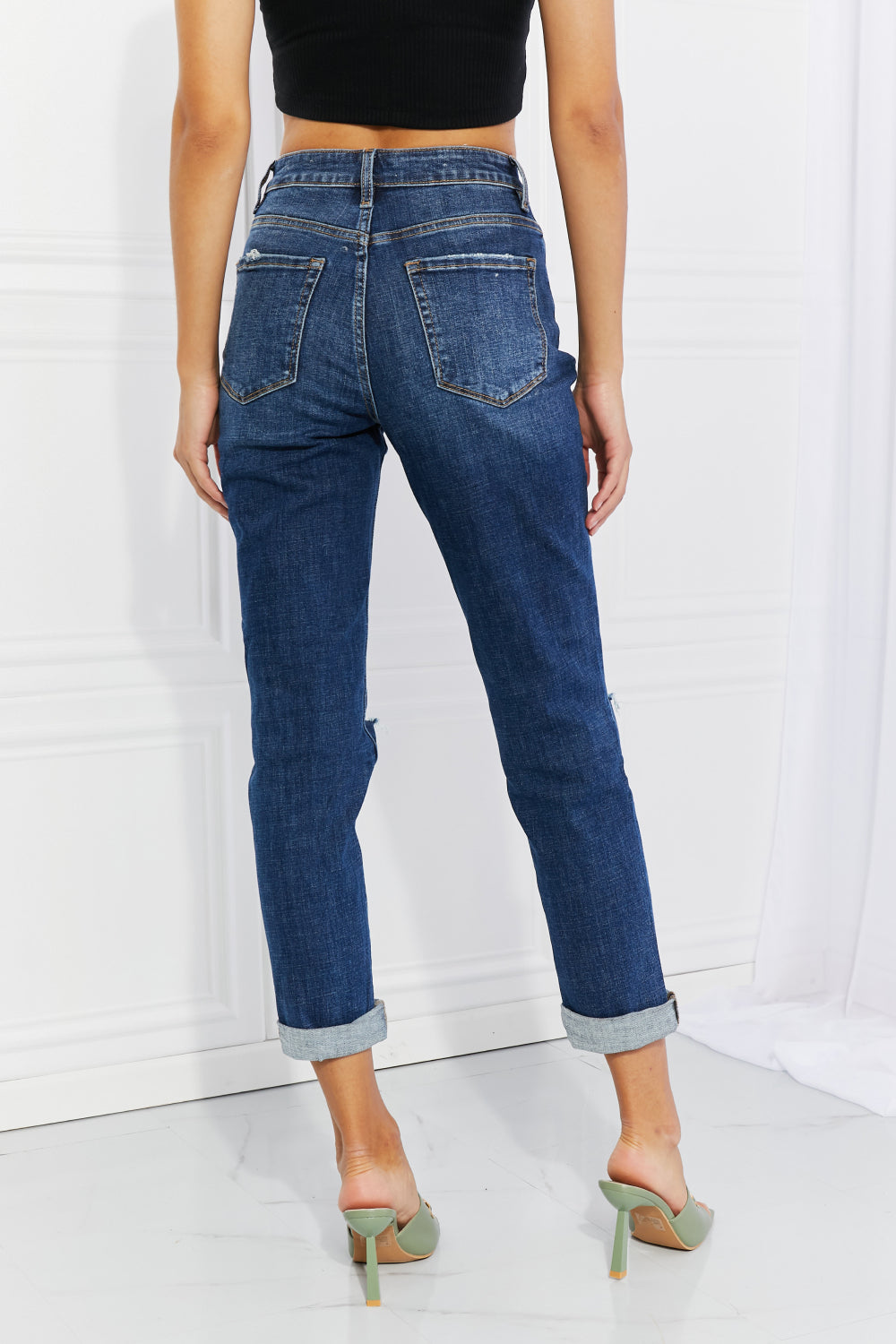 VERVET Relaxed Fit Distressed Cuffed Jeans