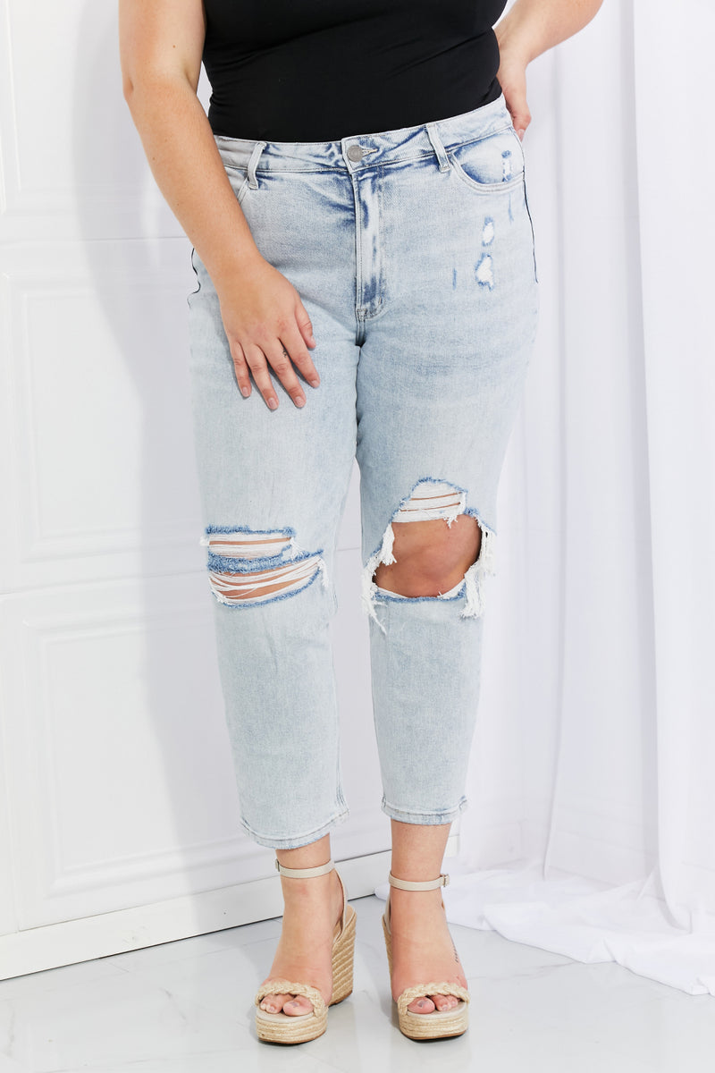 VERVET by Flying Monkey Distressed Relaxed Fit Cropped Jeans