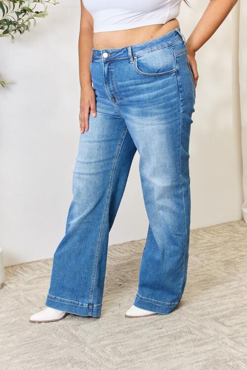 Risen High Rise Straight Jeans w/ Trouser Hem 