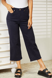 Judy Blue High Rise Tummy Control Wide Leg Crop Jeans in Navy
