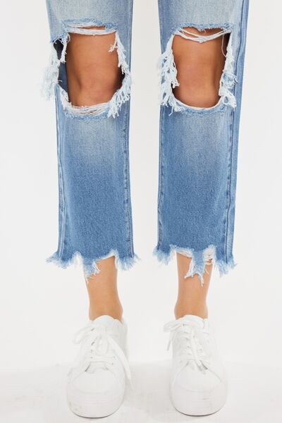 Kancan High Rise Destroyed Straight Jeans