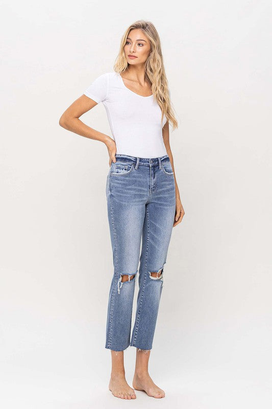 Flying Monkey High Rise Raw Hem Cropped Straight Jeans