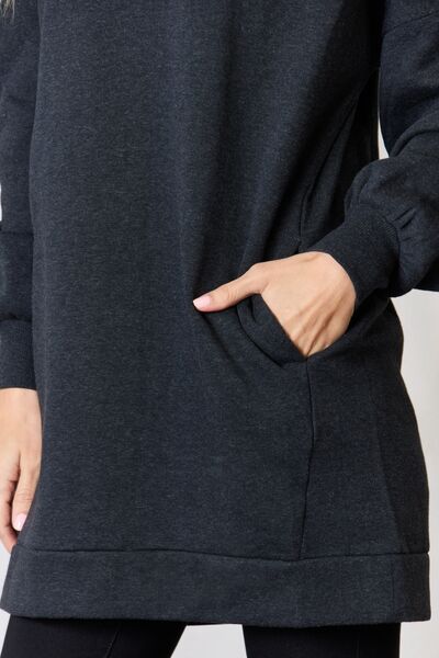 Round Neck Longline Sweatshirt Pullover w/ Side Pockets