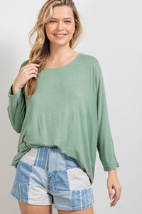 All Season Long Sleeve Relaxed Fit Knit Top - Sage Green