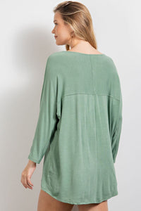 All Season Long Sleeve Relaxed Fit Knit Top - Sage Green