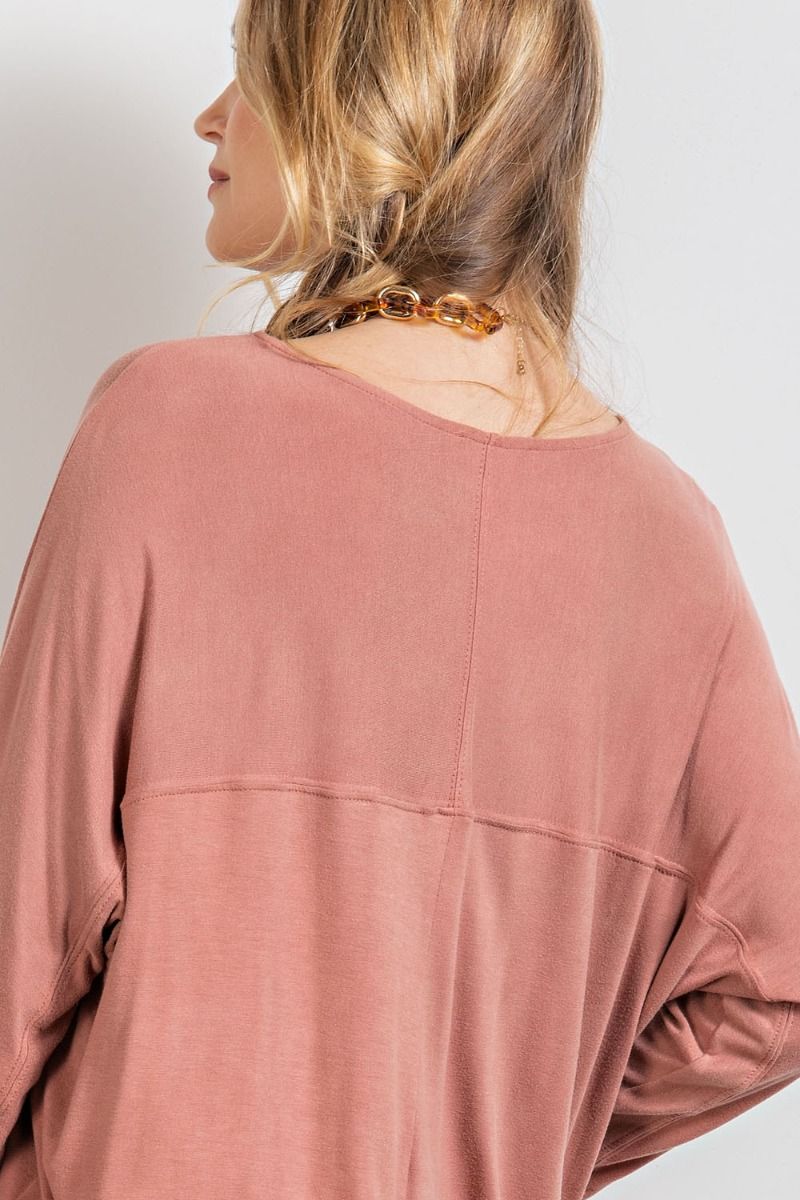 All Season Long Sleeve Relaxed Fit Knit Top - Dark Mauve