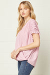 Everly Ruched Sleeve Top - Pink